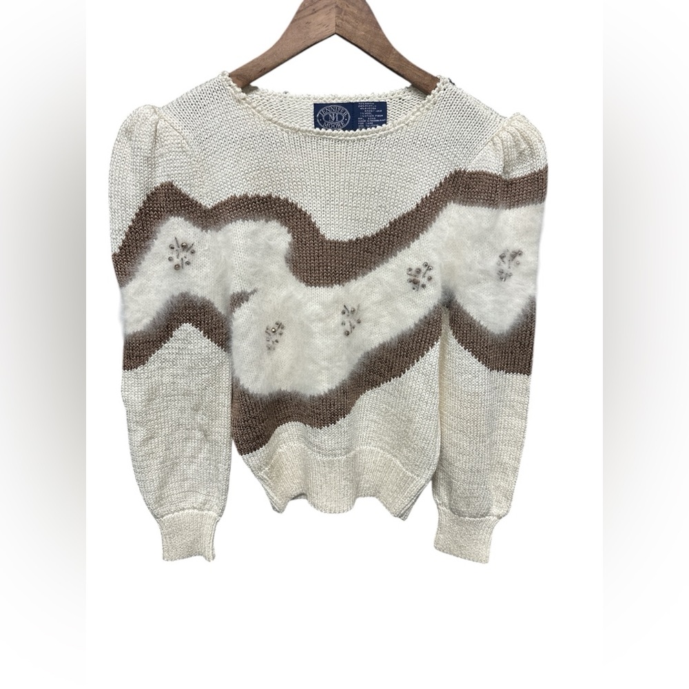 VTG Jennifer Moore Angora Rabbit Hair Sweater Size M Christmas Puff Sleeve Rare